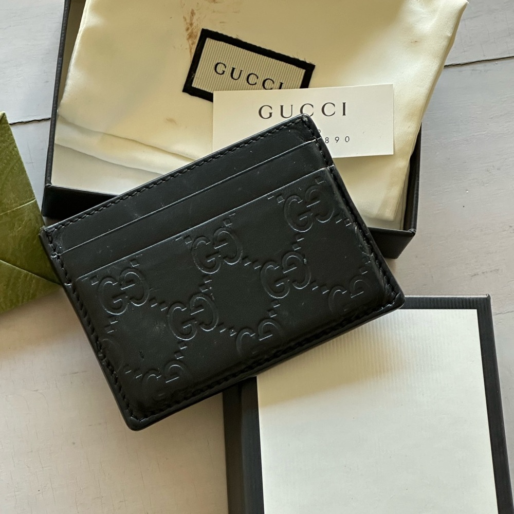 Black Gucci Leather Monogram Cardholder